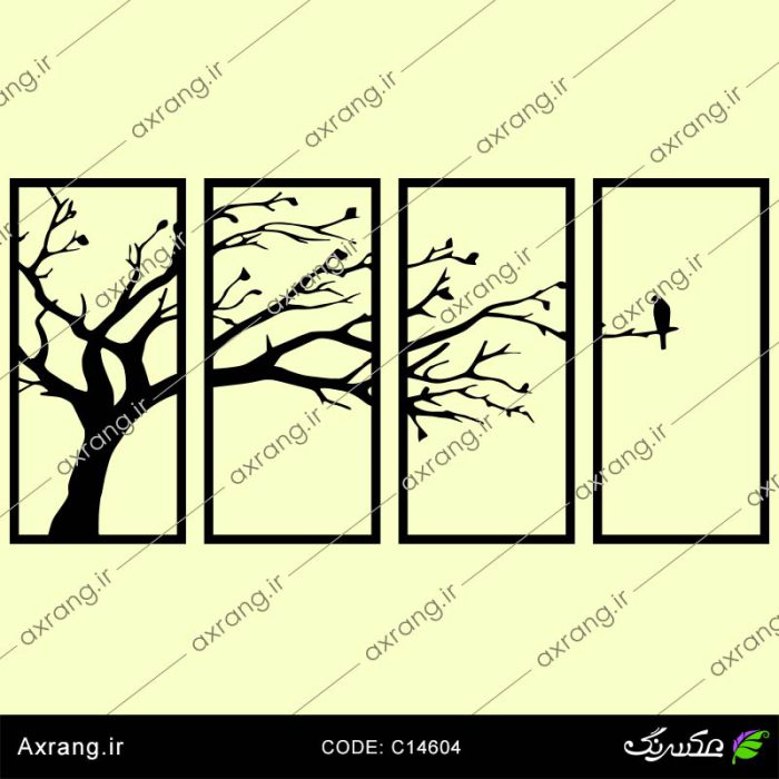 تابلو دیواری چهار تکه طرح درخت و پرنده برای لیزر